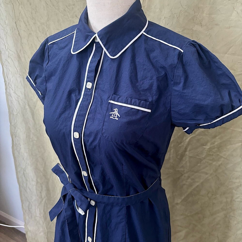 Original Penguin Vintage Style Navy Dress Puffed Sleeves and Peter Pan Collar